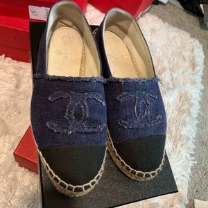 Chanel Black and Blue Denim Espadrilles